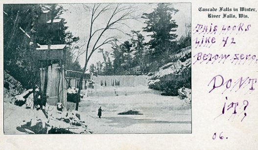 1906 view of a frozen Cascade Falls