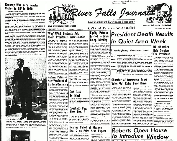 Front page of the River Falls Journal, November 28, 1963