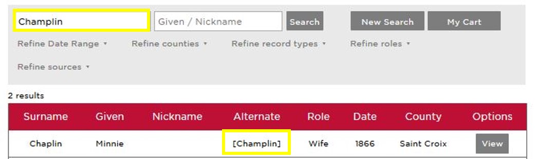 Surname results display