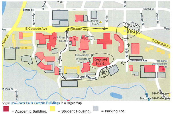 University Center drop-off map