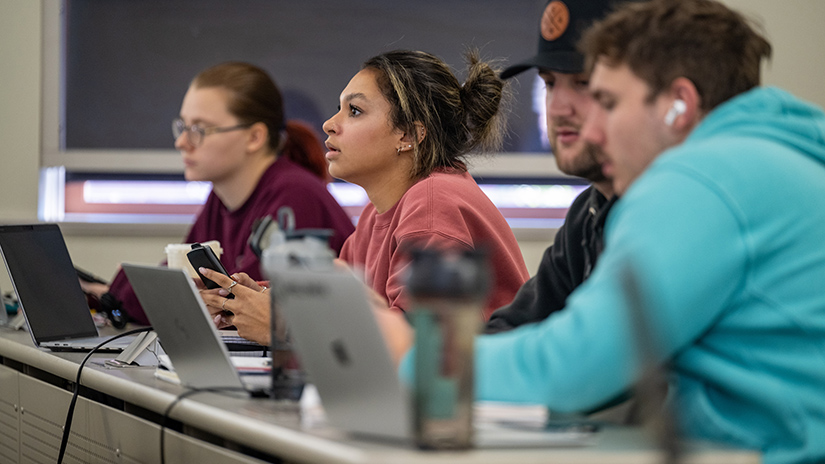 UW-River Falls students study during a finance class in South Hall.