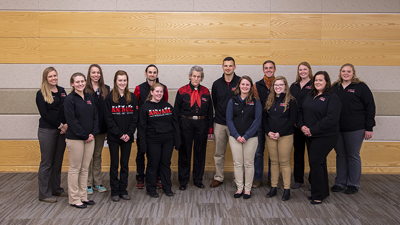 Temple Grandin and UWRF students Animal Welfare Lab 