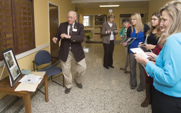 Dr. Bry Wyman tells the history of the Spirit Plaque in North Hall, February 4, 2014