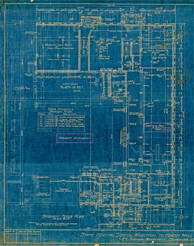 Blueprint of the basement of North Hall, ca. 1928