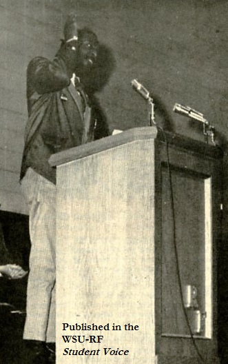 Comedian and activist Dick Gregory speaking at WSU-RF, March 12, 1968