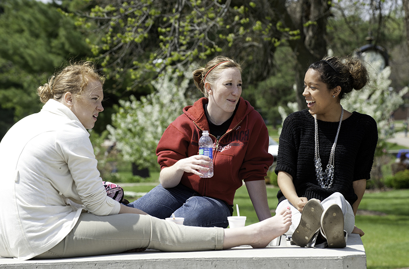 Relaxing between classes at UWRF's scenic campus.