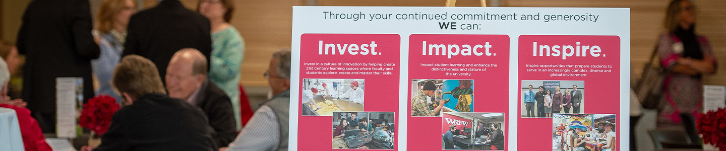 University Advancement Poster saying Invest, Impact, Inspire.