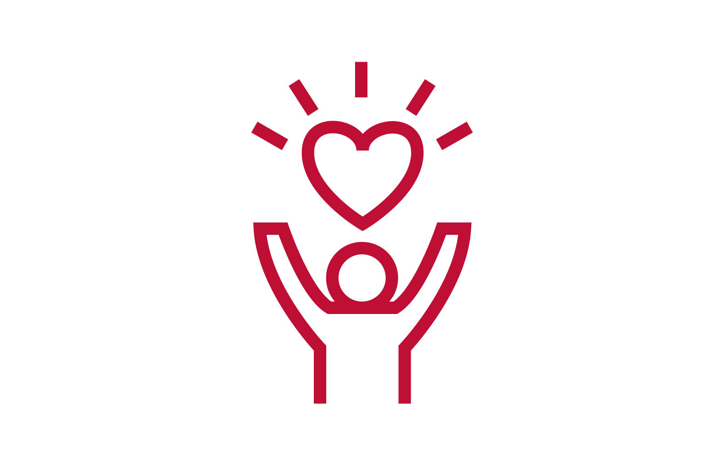red icon of a person standing under a heart with outstretched arms