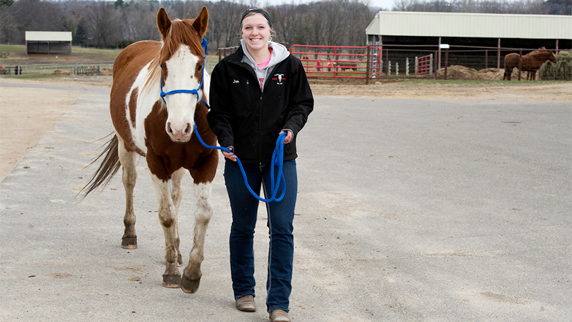 Student with horse at the Campus Farm