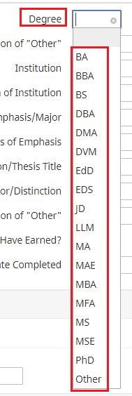 Degree(3)3. Select the Degree Achieved