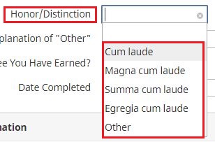 6. Select Honor/Distinction (if applies)