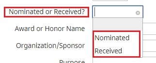 4. Select whether it was just a Nomination or if you received it. 