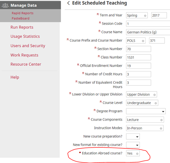 How to use Activity Insight to designate a course as an education abroad course 