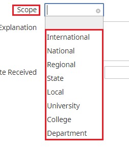 8. Select the “Scope” of the Award/Honor being given. 
