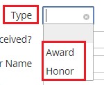 Select the Type, whether it was and Award or Honor 