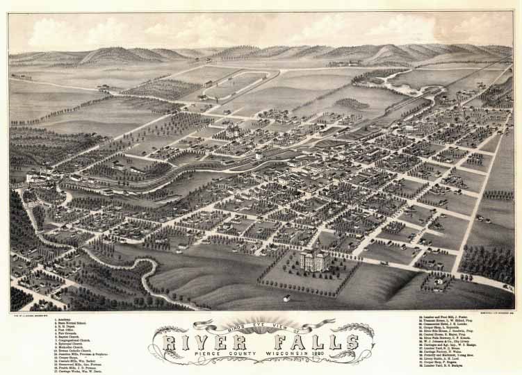 1880 Bird's-eye view of River Falls