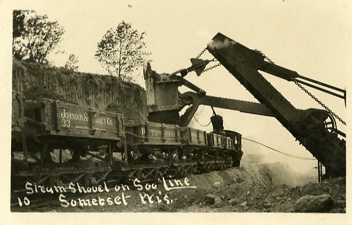 Steam shovel working on railroad construction near Somerset