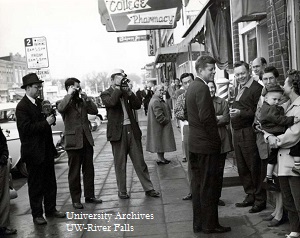 Presidential candidate John F. Kennedy in downtown River Falls, March 1960