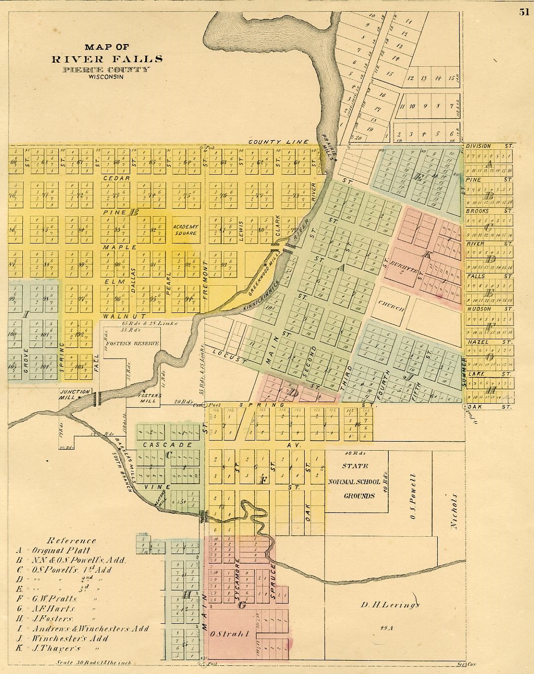 Map of River Falls, from the Pierce County Atlas, 1877-78