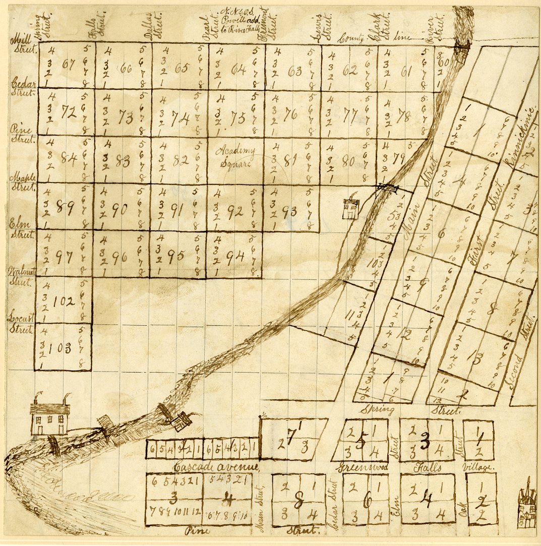 1870 hand-drawn map of River Falls