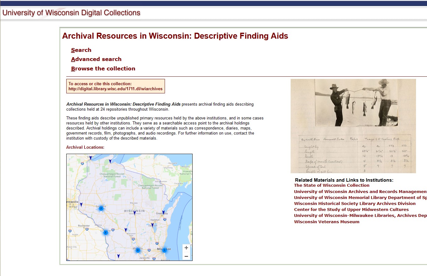 Wisconsin Historical Society finding aid text search