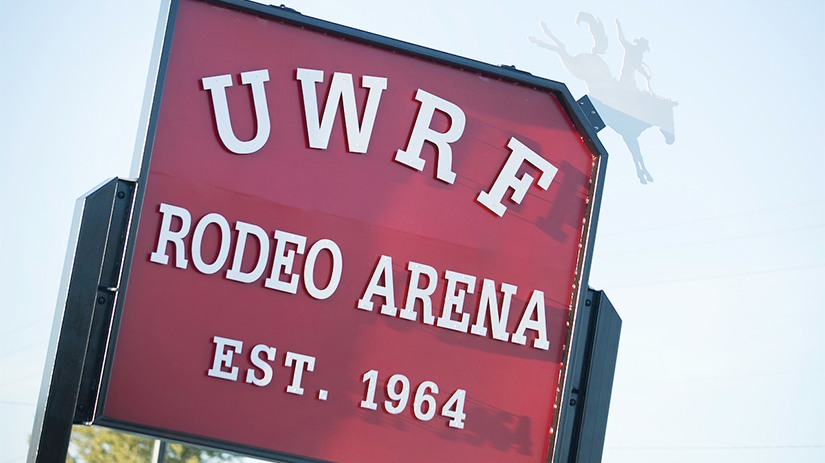 Falcon Frontier Rodeo sign at Campus Farm