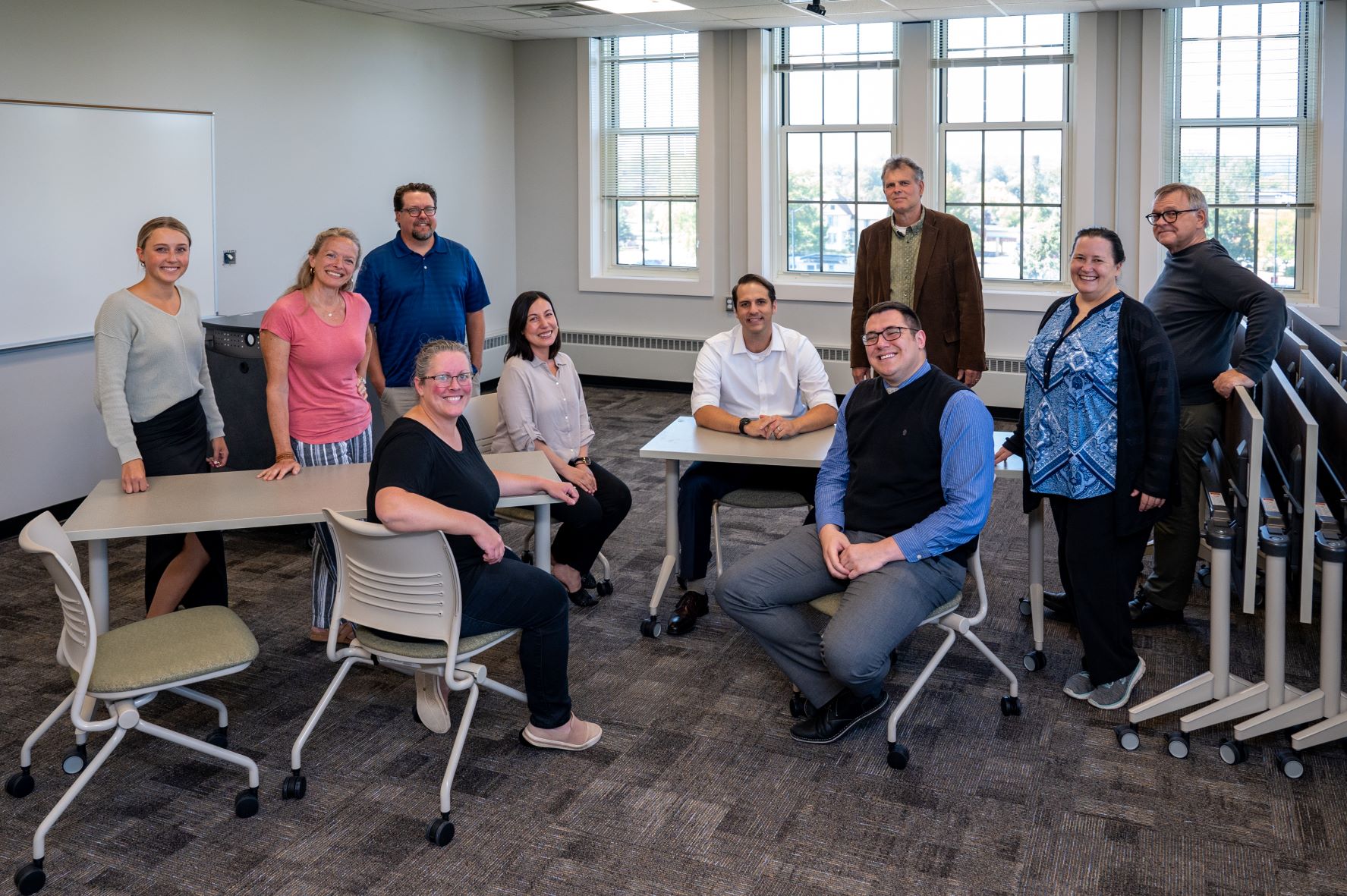 Mass Communications departmeent - faculty and staff group photo in Tier classroom-Website