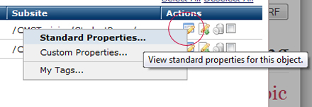 Actions View Standard Properties