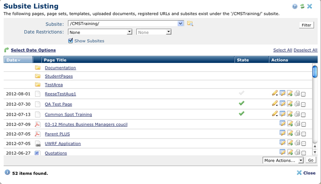 Subsite List