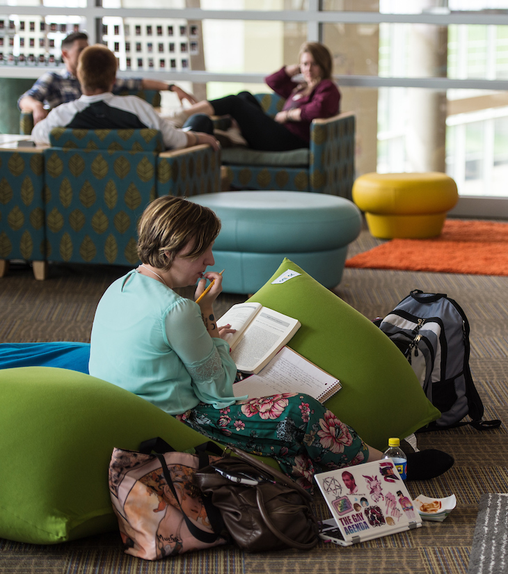 Student studying in the Involvement Center