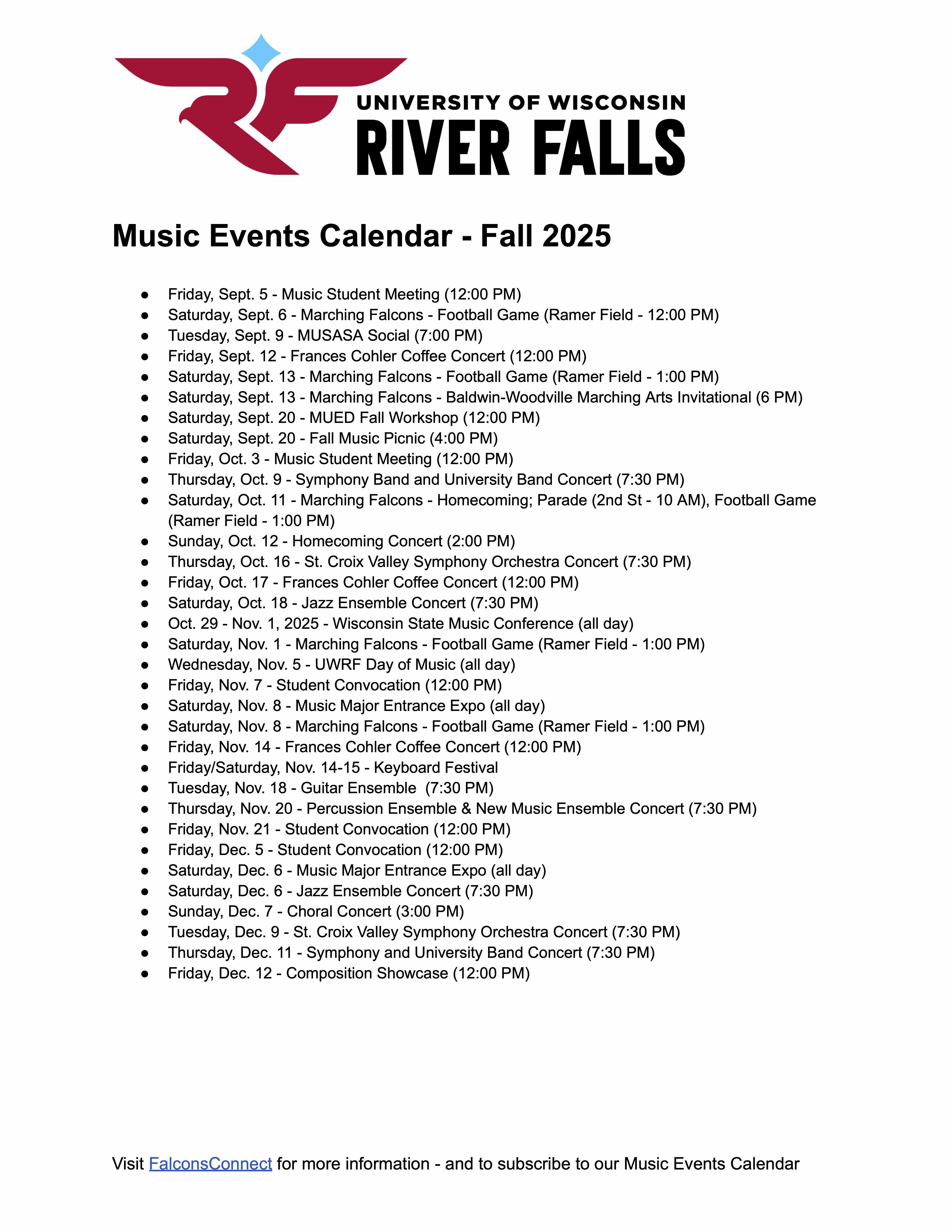 UWRF Events Calendar - 2025-2026