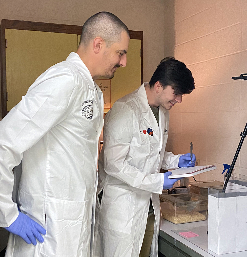 UWRF senior Dylan Jensen conducts research in a lab with Daniel Ehlinger, assistant professor psychology.