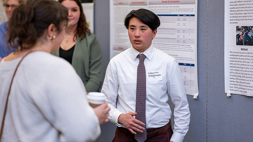 UW-River Falls student Sebastian Biebighauser speaks about his research studying people’s perceptions of the criminal justice system related to a variety of factors