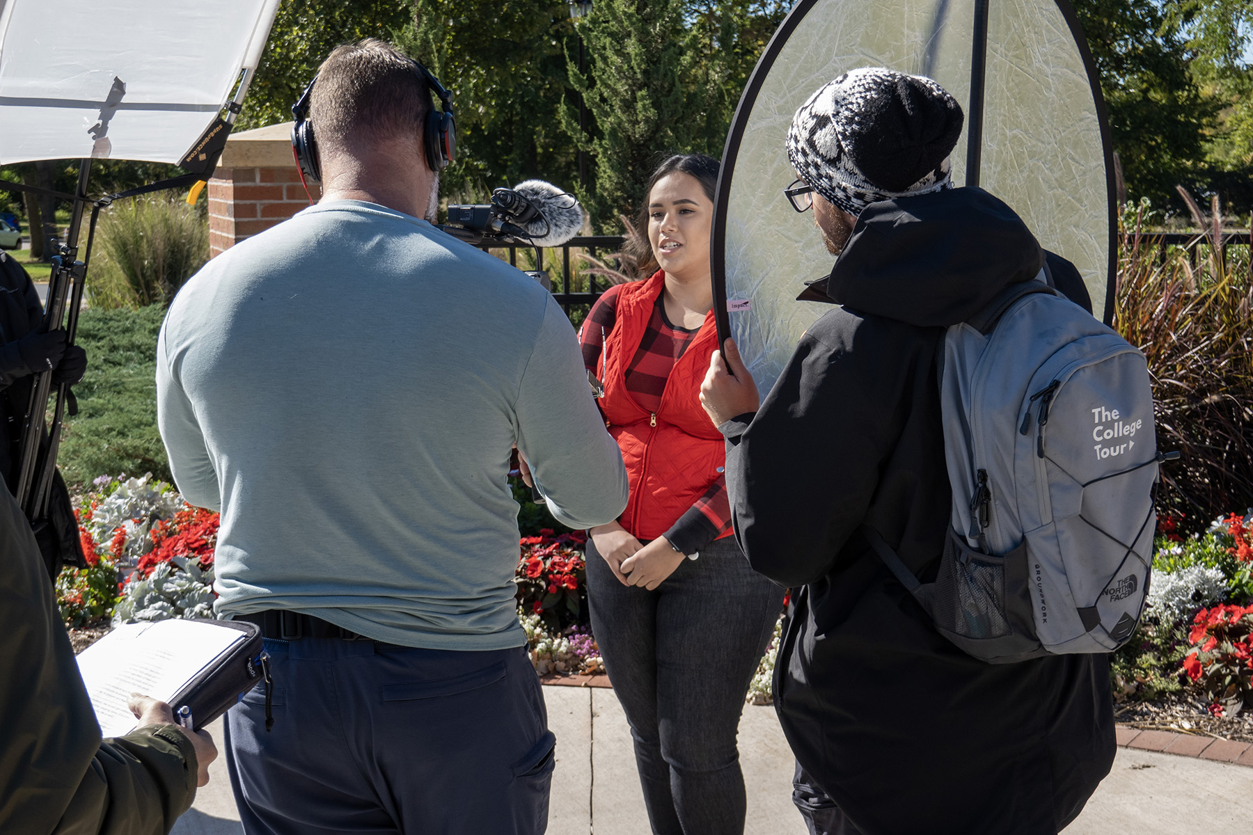 Giselle Nunez is interviewed on campus as part of the The College Tour
