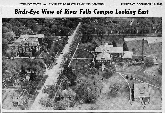 Birds-Eye view of campus, from the December 19, 1946, Student Voice