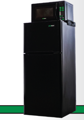 Black microfridge unit with a microwave, freezer, and refrigerator