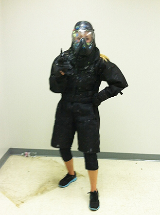 Heather Schenck in riot gear