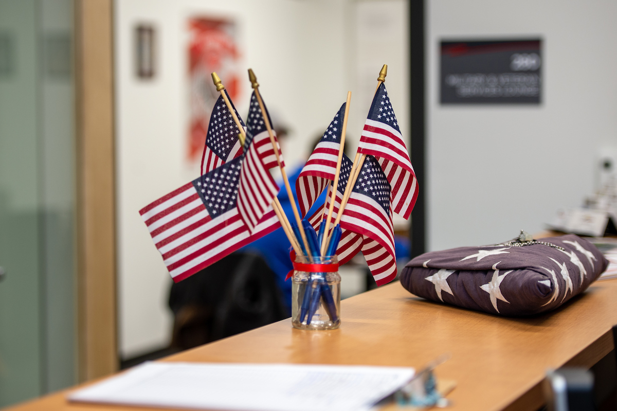 Flags in Veteran Center 