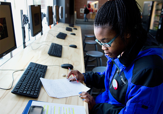 BioMedical Student studying in the campus library