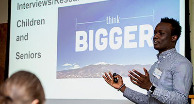 Student pitches a business idea during class