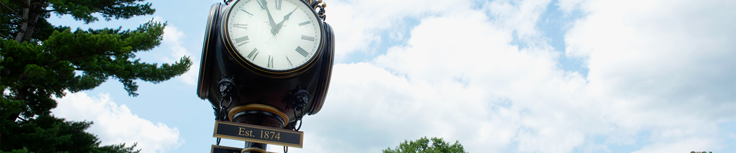 Clock tower in the middle of the campus mall