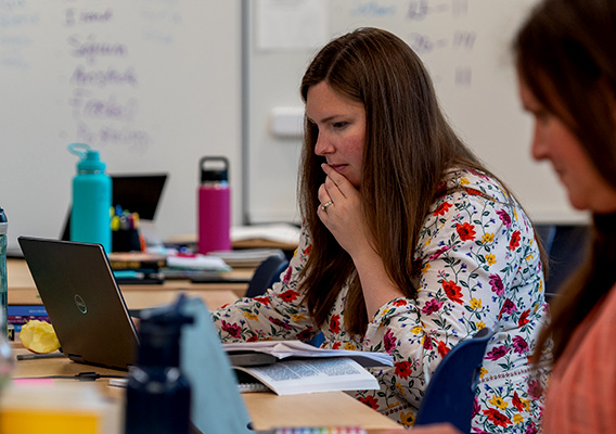 Elementary Education student plans their class during a break