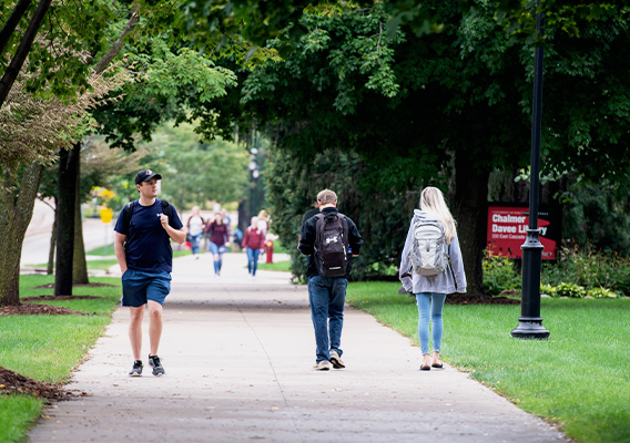 Students walk to class on the first day of the semester