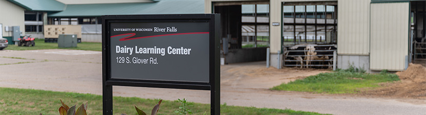 A sign in front of the Dairy Learning Center at Mann Valley Farm.