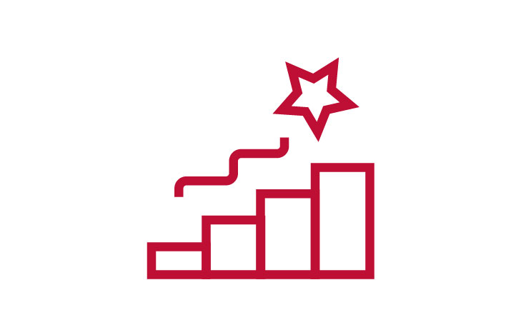 Icon of a bar graph rising with a star