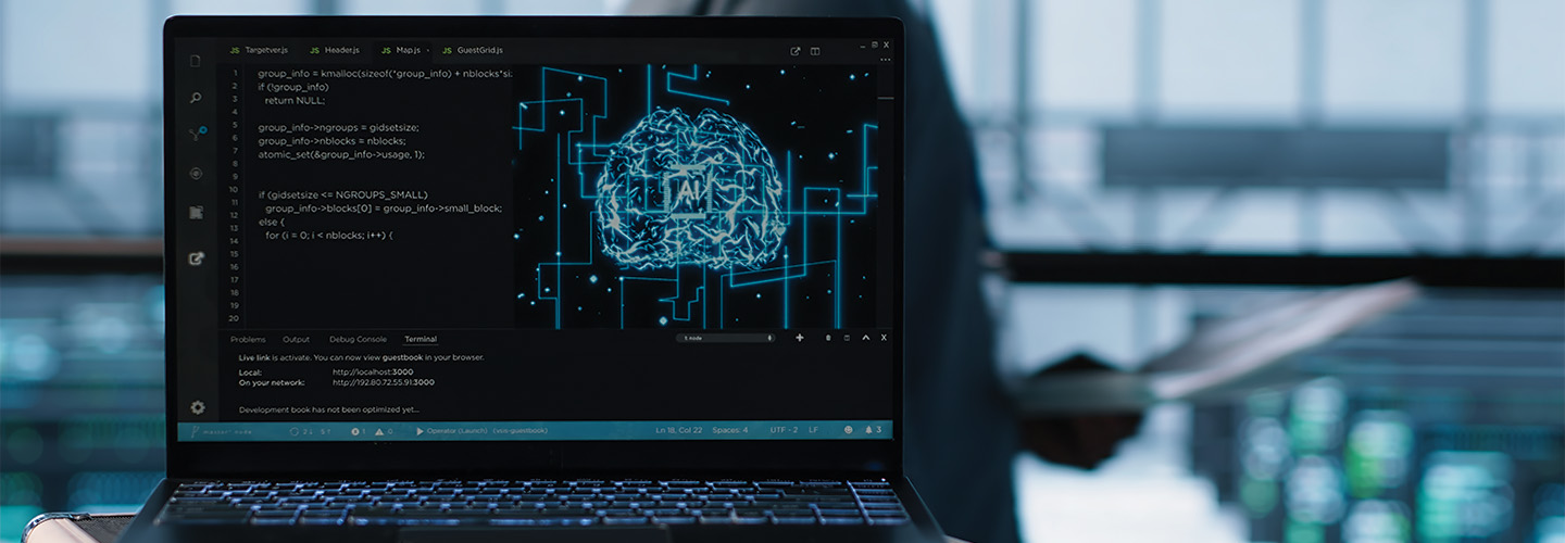 A laptop computer with programming software