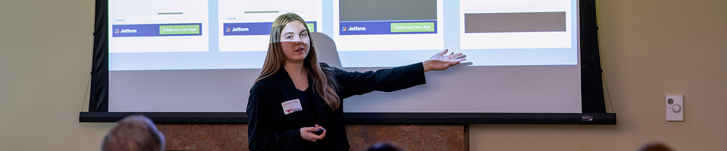 A business student presents their project during the Innovation Challenge