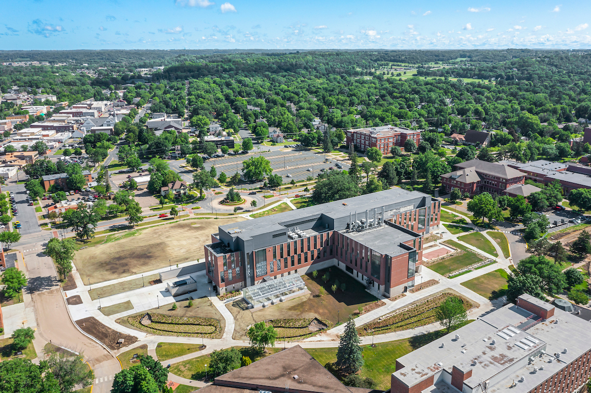 An aerial photo of SciTech under construction
