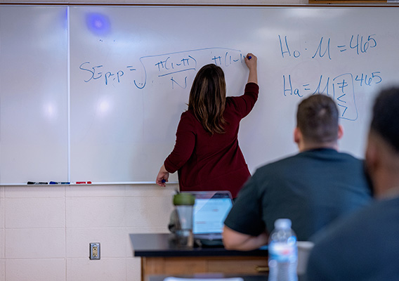 Sociology Professor writes an equation on the whiteboard