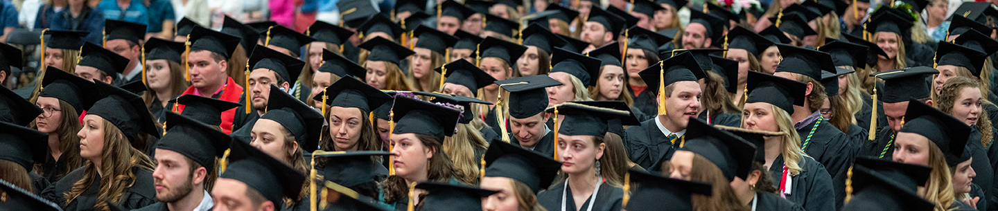 Students in caps and gowns at commencement